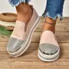 Zapatos Mocasines Talla Grande Transfronterizos para Mujer Estilo Nuevo Europeo y Americano Slip-on Plataforma Zapatos Perezosos Zapatos Blancos Zapatos Planos para Mujer con Pedrería