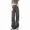 Calça Cargo com Studs e Forro de Fleece para Mulheres, Outono de 2026, Calça de Moletom Engrossada de Cintura Alta com Pernas Retas, Calça Casual de Pernas Largas e Caimento Fluido, Comprimento até o Chão