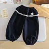 Calça lanterna casual para meninas, nova coleção de outono 2026, calça de comprimento no tornozelo com acabamento em renda para bebês, peça de outer wear estilosa e da moda