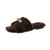 Pantuflas de Piel de Alta Gama Transfronterizas para Mujer Ropa de Exterior 2026 Otoño/Invierno Nuevo Estilo Hada Francesa Pantuflas Planas de Felpa de Algodón