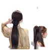 Peruca de rabo de cavalo alto para mulheres com presilha de garra triangular, acessório de cabelo de rabo de cavalo de cabelo liso curto e fofo meio preso no topo da cabeça, trança falsa