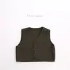 Estilo floresta ~ Colete de tricô infantil unissex Colete de tricô infantil Jaqueta de primavera e outono Cor sólida Gola V Cardigan colete de lã