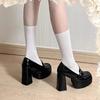 Sapatos Uniforme Jk Estilo Britânico Sexy Novo Primavera 2025 para Sair Salto Alto Couro Envernizado Sapatos de Couro Pequenos Plataforma Impermeável Salto Grosso Sapatilhas