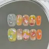 2026 Nuevas Uñas Portátiles Hechas a Mano de Gama Alta con Degradado Atardecer, Coloridas Dopamina, Caramelo, Moca, Mejoradas con Diamantes, Blanqueadoras, de Temperamento