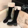 Versión de Piel de Oveja Otoño e Invierno 2026 Lana de Cordero Tacón Grueso Botas de Media Caña Botas Largas Hasta la Rodilla Botas Elásticas para Mujer Otoño e Invierno