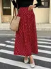 Saia midi de bolinhas europeia e americana transfronteiriça para mulheres, outono e inverno, cintura alta, cobre o quadril, modeladora, saia versátil em A para corpo tipo pera