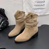 Botas de cowboy com fivela de cinto, botas de montaria retro outono/inverno de salto grosso, botas de couro, design feminino trançado de sola grossa estilo western 2026