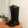 Botas de caballero de tubo alto de moda de 4.5 cm, nuevo modelo otoño e invierno 2026, punta redonda, tacón grueso, botas largas hasta la rodilla para mujer