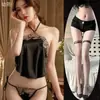 Banda para el Vientre de Lencería Erótica Transfronteriza Sexy Satín Retro Encaje Tentación Apasionada Pijama para Mujer con Cordones Talla Extra Ropa de Uniforme