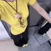 Camiseta amarilla de manga corta de algodón puro, 40 hilos, estilo simple para ir al trabajo, estilo dopamina, para mujer, top de verano ajustado que ciñe la cintura