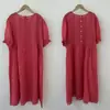 Nuevo Vestido de Verano 2026 para Mujer Cuello Redondo Estilo Japonés de Lino Holgado de Longitud Media Vestido Pulóver Versátil con Bordado