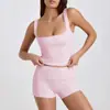 Conjunto de Ropa de Yoga, Shorts, Escote con Ribete de Encaje, Chaleco, Conjunto de Dos Piezas de Shorts de Running y Fitness Espalda Bonita para Mujer