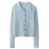 Cardigan versátil de cachemir 100% con cuello polo, color liso, abotonado, ajuste ceñido, punto, novedad otoño/invierno 2026