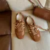 Aumento de altura interior de 7 cm~zapatillas de entrenamiento alemanas retro a rayas de cuero genuino para mujer, nuevo estilo coreano, versátiles, de retazos, casuales, deportivas, zapatillas Forrest Gump