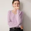 Nuevo suéter de cachemir 100% puro para otoño e invierno para mujer, cuello en V, sin costuras, de punto liso, camisa base de punto, suéter corto versátil y cálido