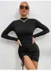 Vestido novo de outono com gola alta, cor de café, mangas compridas, franzido e amarração, estilo europeu e americano, para mulheres
