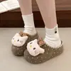 Pantuflas de Lana y Algodón Boken Retro de Lunares para Mujer Invierno Hogar Suela Suave Antideslizante Cálidas Lindas Calzado Exterior Zapato Peludo para Persona Perezosa