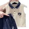 Conjunto de Verano para Bebé, Camisa Polo sin Mangas para Niños, Chaleco Elegante de Bloques de Color y Pantalones Cortos, Conjunto de Dos Piezas Transpirable