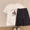 Camiseta de Algodón Puro con Hombros Rectos para Mujer, Verano 2026, Diseño con Estampado de Conejo, Top de Nicho, Estilo Coreano, Suelta Casual de Manga Corta