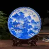 Plato de porcelana cerámica Jingdezhen, decoración china para el hogar, plato pastel azul y blanco, adornos artesanales para regalo, venta al por mayor