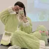 Pijama de Fleece Coral para Mulheres, Outono/Inverno Espessado Fofo de Flanela Roupa de Casa, Pode Ser Usado Fora, Conjunto de Cardigan com Mangas Longas e Robe