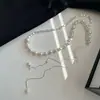 Diseño de nicho Plata Rota Perla Cadena retráctil ajustable collar temperamento femenino multi-uso cadena para clavícula cadena para el cuello versátil cadena para suéter