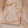 Colar Feminino em Aço Inoxidável Normcore com Contas Corrente Cobra Redonda Banhado a Ouro 18K Corrente de Clavícula Geométrica Dourada Novo Estilo Coreano