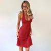 Moda Feminina Europeia e Americana Verão 2026 Novo Vestido Sexy Irregular Sem Costas Cor Sólida Sem Mangas Decote V Slim Fit Gola Halter