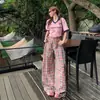 Calça Casual Laranja Infantil Xadrez Retrô Americano Wide Leg Feminina Solta Modeladora Caimento Moda Versátil Perna Reta Comprimento Total