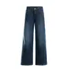 Pantalones largos retro de mezclilla de pierna ancha con jacquard de cintura alta con caída hasta el suelo azul retro azul retro extra largos Yi Chun
