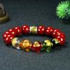 Pulseira de Cinco Vias do Deus da Riqueza em Cinábrio, Pulseira de Contas de Transferência de Areia de Cristal Pixiu, Joias de Ano do Zodíaco para Homens e Mulheres, Atacado