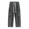 Jeans de Herramienta Engrosados con Forro de Polar Otoño e Invierno para Hombre 2024 Nuevos Pantalones Rectos Sueltos con Múltiples Bolsillos para Hombre