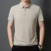 Camisa Polo de Seda Gelada de Alta Qualidade, Tamanho Grande, Sem Costura, para Homens, Multicor, Marca Tendência Verão 2025, Polo com Gola Fold-Down, Manga Curta, para Homens, Negócios