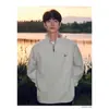 Moletom Masculino Gola Alta Meio Zíper Estilo Americano, Roupa de Outono e Inverno, Peça Pesada Sem Capuz, Camisa de Manga Longa Camada Base, Exportação