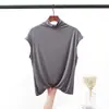 Camiseta sin mangas de cuello alto de modal para mujer, nueva, color liso, corte ajustado, talla grande, adelgazante, versátil, prenda exterior, camiseta básica