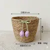 Cesta de Flores Tulipán Tejida en Paja para Escritorio, Cesta tipo Cubo Abrazable, Cesta de Mimbre para Almacenamiento de Plantas Verdes, Decoración de Maceta para Dama de Honor