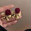 Brincos de laço com flocado de diamante agulha de prata outono e inverno vermelho doce alta qualidade brincos de moda retrô para mulheres