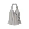Ropa de Mujer 2026 Producto Nuevo de Verano: Top Camisola de Doble Botonadura con Espalda Descubierta y Pliegues, Cuello Halter para Mujer