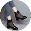 Sandalias de verano para mujer sandalias de malla de tacón medio para mujer beige huecas transpirables botas de malla botas de tacón cuadrado 35-41 talla grande