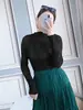 Miyake Im Línea Principal Suéter Transparente Top Básico para Mujer Manga Larga Hecho a Mano de Alta Gama Camiseta con Pliegues de Cuello Semitortuga para Mujer