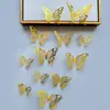 Decoración de mariposa de papel con simulación tridimensional 3D, accesorios de joyería de mariposa hueca tridimensional con textura metálica, pegatinas de pared para el hogar al por mayor