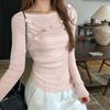 Top de Tricô Slim com Pregas Tridimensionais Irregulares de Manga Longa Europeu e Americano para Primavera PG7489