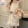 Pijama de Verano para Mujer, Color Sólido con Copas, Algodón Nube, Estilo Lindo y Dulce, Ribete de Encaje, Camisón de Niña para Usar como Ropa Exterior