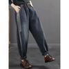 Calça jeans solta casual estilo ocidental Nine-point primavera e outono 2025, nova, retrô, antiga, com contraste de cores, elastano, calça harém