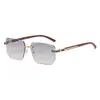 Moda Europea y Americana Nuevas Gafas de Sol Fotocromáticas sin Marco y Borde Cortado, Elegantes Gafas de Sol Estilo Calle de Gama Alta con Patillas de Grano de Madera, Gafas de Moda