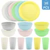 Juego de Vajilla Infantil Transfronterizo con Taza de Agua, Plato y Bol, Cuchillo, Tenedor, Cuchara, Plato y Plato de Plástico Colorido, Set de 30 Piezas para Exteriores