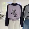 Suéter Pulôver Raglan Gola Alta Meia Manga Color Block Patchwork Macio Jacquard Pônei Desenho Animado Novo Inverno 2025 para Mulheres