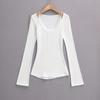 Primavera AP25065-25 Nuevo Estilo Coreano Puro Delgado Encaje Cuello Redondo Falso Dos Piezas Manga Larga Camiseta Básica