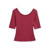 Deseo Puro Sexy Camiseta de Manga Media con Cuello en U Grande para Mujer, Top Corto Básico Ajustado de Color Sólido para Verano