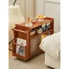 Mesa Lateral de Madera Maciza, Mesa de Café Pequeña Móvil, Gabinete Lateral para Sofá de Sala de Estar en Casa, Gabinete de Almacenamiento para Snacks, Estante Carrito de Almacenamiento Pequeño